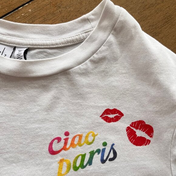 & Other Stories Crewneck T-Shirt w/ Logo/Graphics Ciao Paris / Kiss. Size 4. - Picture 3 of 4